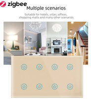 Interrupteur mural intelligent Tuya ZigBee 8 voies, interrupteur tactile, commande vocale, Smartlife avec statistiques de consommation d'énergie et verrouillage enfant