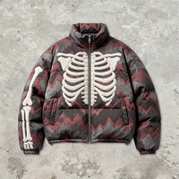 Blouson matelassé personnalisé avec applique squelette pour homme, style vintage camouflage, fermeture éclair, col montant, coupe oversize, épais et chaud, streetwear, manteau d'hiver en duvet