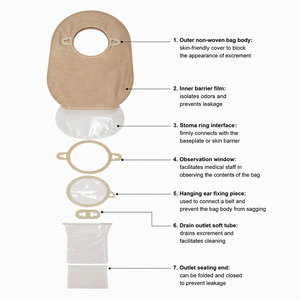 Suministros para <span class=keywords><strong>Bolsas</strong></span> <span class=keywords><strong>de</strong></span> Colostomía, Bolsa <span class=keywords><strong>de</strong></span> Colostomía Desechable No Tejida <span class=keywords><strong>de</strong></span> 2 Piezas, 57mm 70mm - Product Image 1