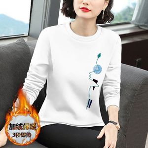 Women's Fleece-lined Long Sleeve T-shirt Loose Geometric Print Soft Warm Autumn <b>Winter</b> <b>Top</b> - Product Image 1