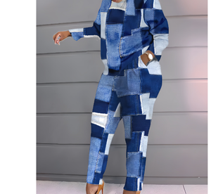 Ensemble décontracté de luxe pour <span class=keywords><strong>femme</strong></span> avec imprimé numérique, comprenant un T-shirt long et un pantalon, idéal pour l'<span class=keywords><strong>automne</strong></span> et l'hiver - Product Image 5