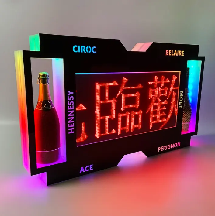 2 bouteilles porte-bouteille de champagne en acrylique illuminé avec écran programmable pour Bar de boîte de nuit