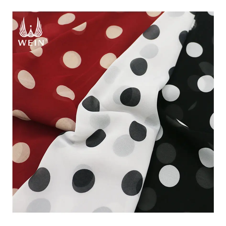 WI-A08 vendita Calda tessuto chiffon tessuto tinta unita 100% poliestere stampato 2.5 centimetri polka dot tessuto per accessori