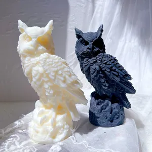 创意动物雕像硅胶模具雕像新奇装饰鸟类装饰礼品猫头鹰雕塑蜡烛模具