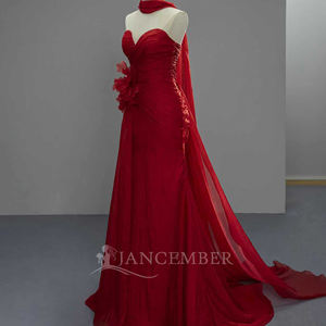 ชุดราตรี SFY328 สีแดงสวยงาม ประดับด้วยดอกไม้ 3 มิติ ลูกปัดคริสตัล แต่งระบายช่วงเอวธรรมชาติ พร้อมผ้าคลุมไหล่ - Product Image 2