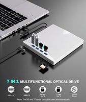 External CD/DVD Burner 7-in-1 with USB Hub, USB 3.0, Type-C, SD/TF Slots-Portable Optical Drive for PC, Laptop, Linux, Windows