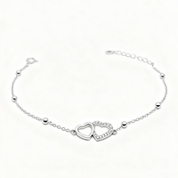 KAAN JEWELRY Loving 925 Silber Doppel herz Armband mit weißem Zirkon und dynamischen runden Perlen Geeignet für Freundin Geschenke