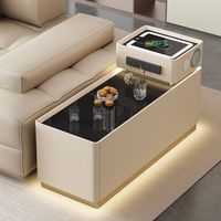 Table d'appoint intelligente de luxe moderne en bois avec chargeur sans fil, haut-parleur et tiroir – Idéale pour canapé, salon, chambre à coucher, table de chevet design
