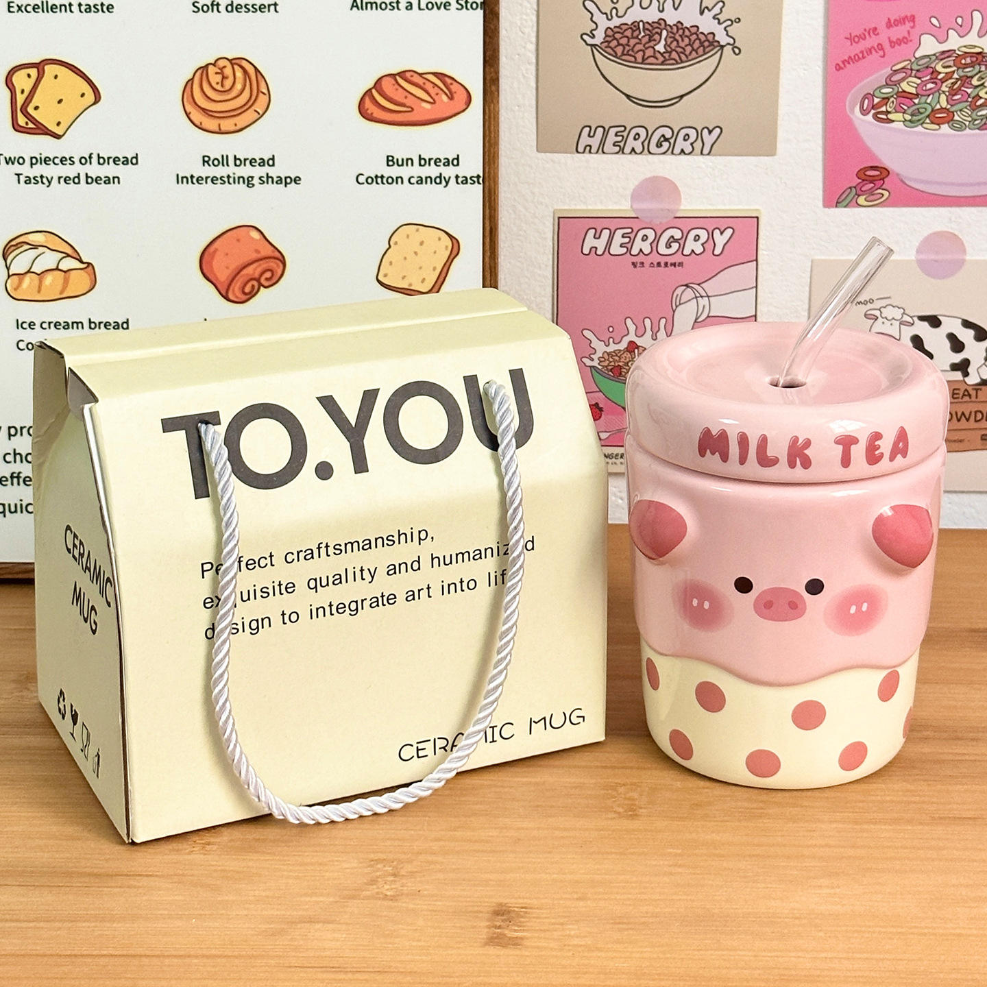 [Gift Box] Pearl Straw Cup - Piggy