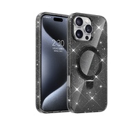 Anneau en métal support Bling paillettes magnétique étui de charge sans fil pour iPhone 16 15 14 13 12 11 Plus Pro Max clair antichoc couverture