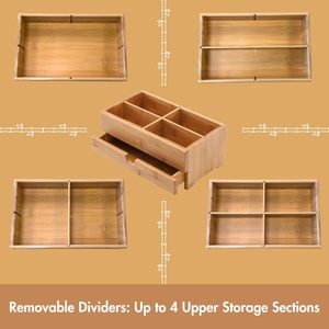 Bamboo Cosmetic Storage <b>Box</b> With Drawer Desktop Organizer For <b>Makeup</b> And Perfume - Product Image 3