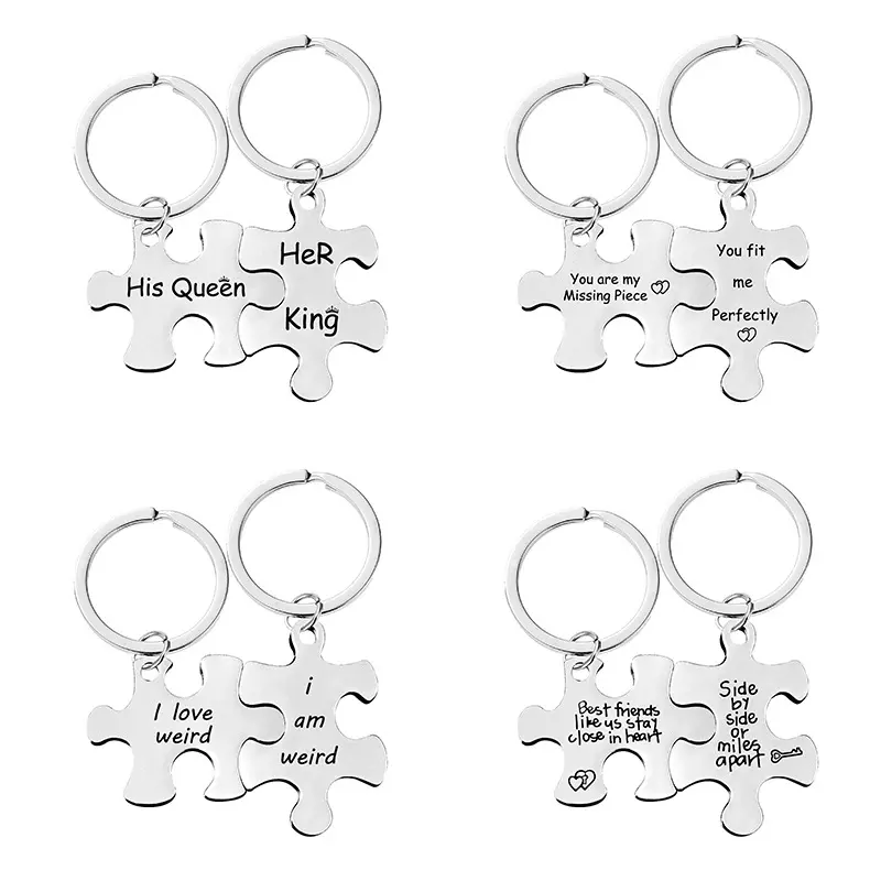 Hot Selling Stainless Steel Couple Puzzle Metal Keychain for Valentine's Day Gift