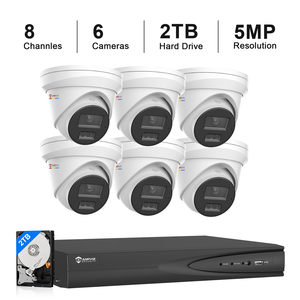 Sistema de Câmeras de Segurança Externas POE 5MP com 6 Câmeras, NVR de 8 Canais, HDD de 2TB, Detecção de Pessoas e Veículos, Luz Dupla Inteligente, Estoque nos EUA - Product Image 1