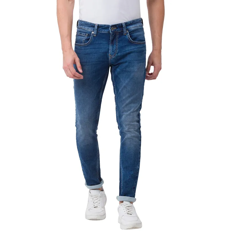 Nuevos pantalones vaqueros de mezclilla para ropa de moda de hombre, suministro al por mayor, pantalones vaqueros ajustados globales para todas las estaciones, pantalones vaqueros personalizados OEM usables