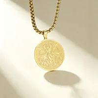 Collier double face ange gardien en acier inoxydable, pendentif médaille de prière du voyageur, chaîne maille gourmette, amulette chrétienne, cadeau bijou