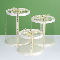 Boîte à gâteau transparente en PET avec logo personnalisé avec poignée, boîte d'emballage de gâteau ronde en stock
