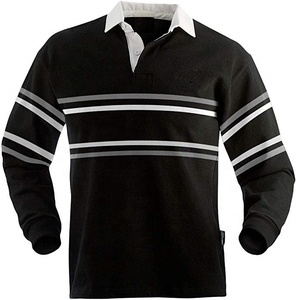 <span class=keywords><strong>Camiseta</strong></span> de <span class=keywords><strong>Rugby</strong></span> Negra Básica para Hombre, Cuello Blanco Tipo Polo, <span class=keywords><strong>Manga</strong></span> <span class=keywords><strong>Larga</strong></span>, 100% Algodón - Product Image 3