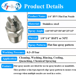 Đầu phun tia phẳng YS 1/4 inch HVV 65/95/110 độ, đầu phun tia phẳng áp suất cao HVV dùng cho hệ thống phun rửa - Product Image 3