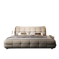 Meubles de chambre à coucher en cuir de luxe italien moderne, cadre de lit double king size capitonné et rembourré, rangement, adapté aux appartements