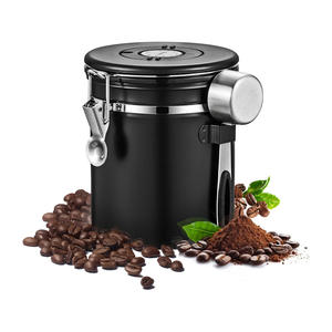 2L With Date-Tracker, CO2-Release Valve Spoon Stainless Steel Coffee Grounds and Beans Container Tea Sugar Coffee <b>Canister</b> Set - Product Image 1