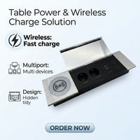 Multiprise coulissante en alliage d'aluminium avec 2 ports USB-A et 2 prises européennes, indice de protection IP44, pour utilisation sur table