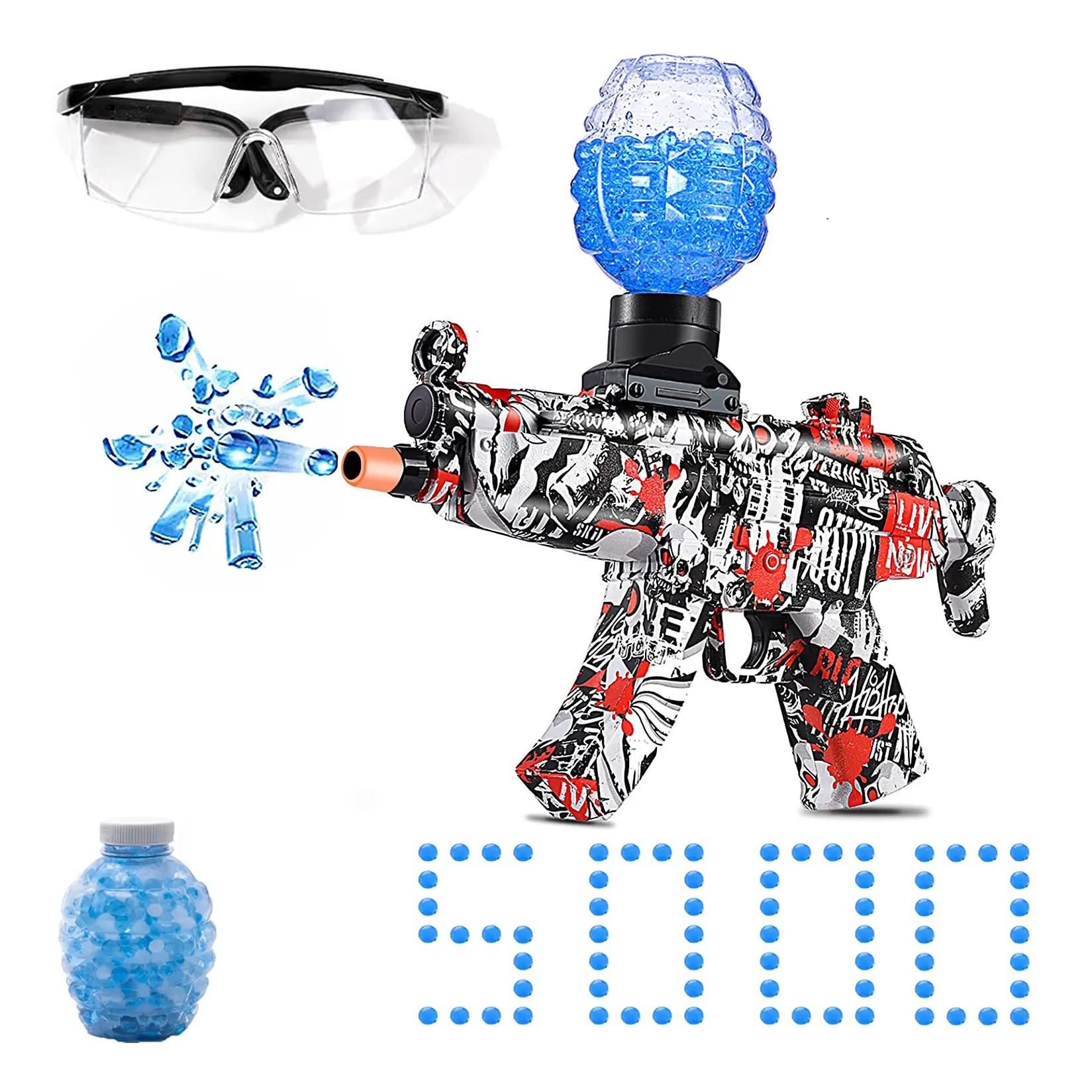 MP5 Electric Automatic Splatter Ball Gun with 5000 Water Beads Shooting Games Gel Ball Blaster for Kids Outdoor Sport