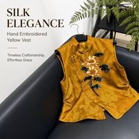 Gilet de luxe en soie Gambiered pour femme, broderie française faite main, travail de perles et de sequins, style oriental sans manches