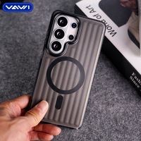 Casing HP VAWI B338 Anti Benturan Bahan PC Metal Bergelombang Lapisan Cat Magnetik untuk Samsung S26 Ultra Plus untuk iPhone Casing HP Mewah
