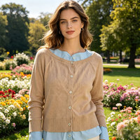 Cardigan en tricot à manches raglan en tissu de laine doux pour la peau, style superposé printanier pour femmes