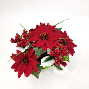 Fiore Funebre in Tessuto all'Ingrosso, Piccolo <span class=keywords><strong>Bonsai</strong></span> di <span class=keywords><strong>Poinsettia</strong></span> in Vaso, Impermeabile, Realistico, per Cimitero, Lapide, Natale, Artificiale - Product Image 4