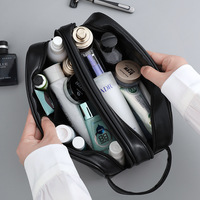 Tas Kosmetik Pria Portabel untuk Perjalanan Bisnis, Tas Makeup PU Tahan Air, Kapasitas Besar, Kantong Multifungsi