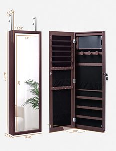 <span class=keywords><strong>Espejo</strong></span> de Pared con Iluminación LED Marrón de Gran Capacidad, Armario Organizador de Joyas con <span class=keywords><strong>Espejo</strong></span> de <span class=keywords><strong>Cuerpo</strong></span> <span class=keywords><strong>Entero</strong></span> - Product Image 2
