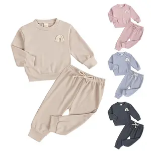 Conyson personnalisé printemps rayure nouveau-né enfants bébé garçons pantalon coton O cou mode arc-en-ciel décontracté Boutique enfants vêtements ensembles