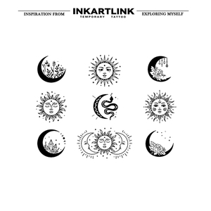 INKARTLINK Pegatina de <span class=keywords><strong>Tatuaje</strong></span> Semipermanente de 15 Días con Diseño Celestial de Sol y <span class=keywords><strong>Luna</strong></span>, Arte Floral de Dedos y Planetas, Arte Corporal Herbal Pequeño al por Mayor - Product Image 3