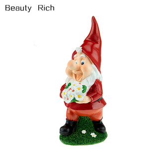 Gnomo da giardino in poliresina/resina decorazione divertente per prato <span class=keywords><strong>Happy</strong></span> Bouquet Gnome Decor per casa, giardino o ufficio - Product Image 1