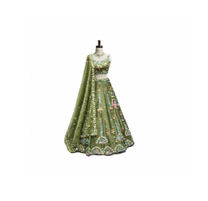 Conjunto de Lehenga Bordado Olive Bloom para Mujer, Traje Étnico para Bodas y Fiestas con Dupatta, Estilo Moderno, Secado Rápido, Sin Arrugas - Product Image 3
