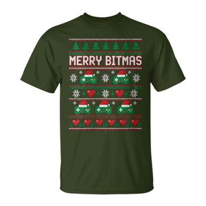 Camiseta Retro Estilo Suéter Feo de Navidad para Gamers de 8 Bits, Merry Bitmas - Product Image 1