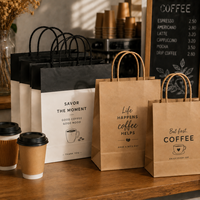 Sac à emporter pour boissons en papier kraft classique écologique imprimé sur mesure, 4 porte-gobelets, emballage portable pour café et thé, poignée personnalisée