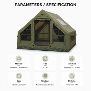 Tente de camping gonflable pour 4 personnes, en Oxford 600D imperméable, avec poutres pneumatiques et hublot en TPU, idéale pour les vacances en famille en plein air - Product Image 3