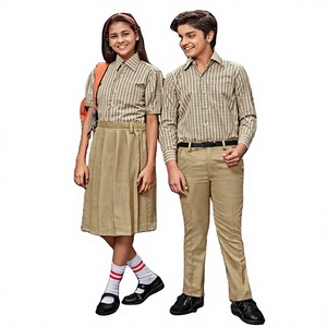 Ensemble uniforme scolaire pour filles, chemise en coton Oxford, jupe, pantalon, design rayé vert kaki, confortable, durable, respirant - Product Image 1