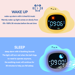 Hot bán bảng đồng hồ kỹ thuật số trẻ em ngủ huấn luyện viên dễ thương đồng hồ báo thức thức dậy ánh sáng đồng hồ thông minh đám mây ánh sáng ban đêm cho trẻ em - Product Image 6