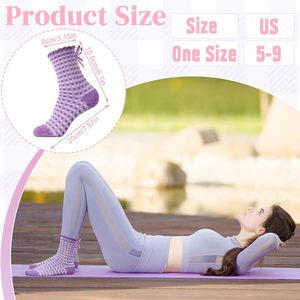 Calcetines de Yoga, Pilates, Baile y Ejercicio para Mujer, Antideslizantes, con Lazo, por Encima de la Rodilla, en Cuadros, Morado, Gris, Amarillo y Verde - Product Image 3