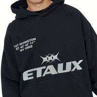 Sweat à capuche noir imprimé Etaux pour homme, coupe oversize, streetwear, en molleton de coton, pull décontracté, tendance unisexe, chaud pour l'hiver, en promotion