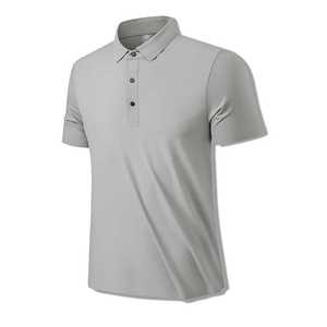 Polo en nylon pour homme, gris clair, manches courtes, vêtement d'été, tissu tricoté, coupe ajustée - Product Image 1