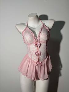 Nuevo Corsé Erótico y Sexy, Lencería Babydoll, Body de Encaje con Lazo y Volantes Florales para Mujer, Lencería Rosa Teddy - Product Image 5