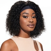 Perruques bandeau afro bouclées courtes de 12 pouces, effet Finger Wave, synthétiques, volumineuses, sans colle, résistantes à la chaleur, avec bonnet en maille semi-élastique, densité 150%