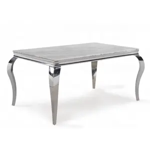 Desain paling populer louis persegi panjang marmer meja makan kursi dan Set meja meja meja krom logam