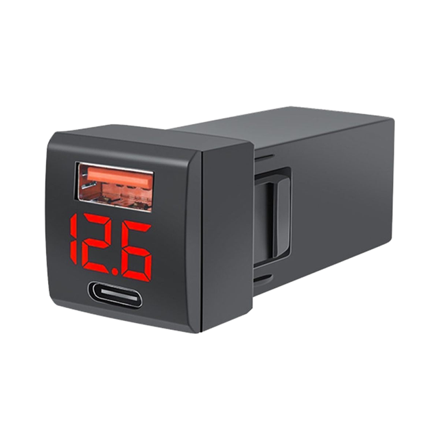 New LED USB Charger with Volt Display TYPE C + QC 3.0 12-24v Car USB Socket for Square Type 22.5 X 22.5 MM Car