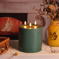 Bougie LED à flamme Matti's Green, à piles, en forme de pilier, en cire de paraffine, couleur ivoire, grande taille, 3 mèches, décoration d'intérieur