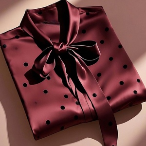 Design Loose Shirt Women's Vintage Bow Tie Neckline Polka Dot <b>Satin</b> Top <b>Blouse</b> Shirt Fashion - Product Image 5